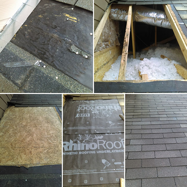 Shingle water damage roof repair with 3 year repair warranty