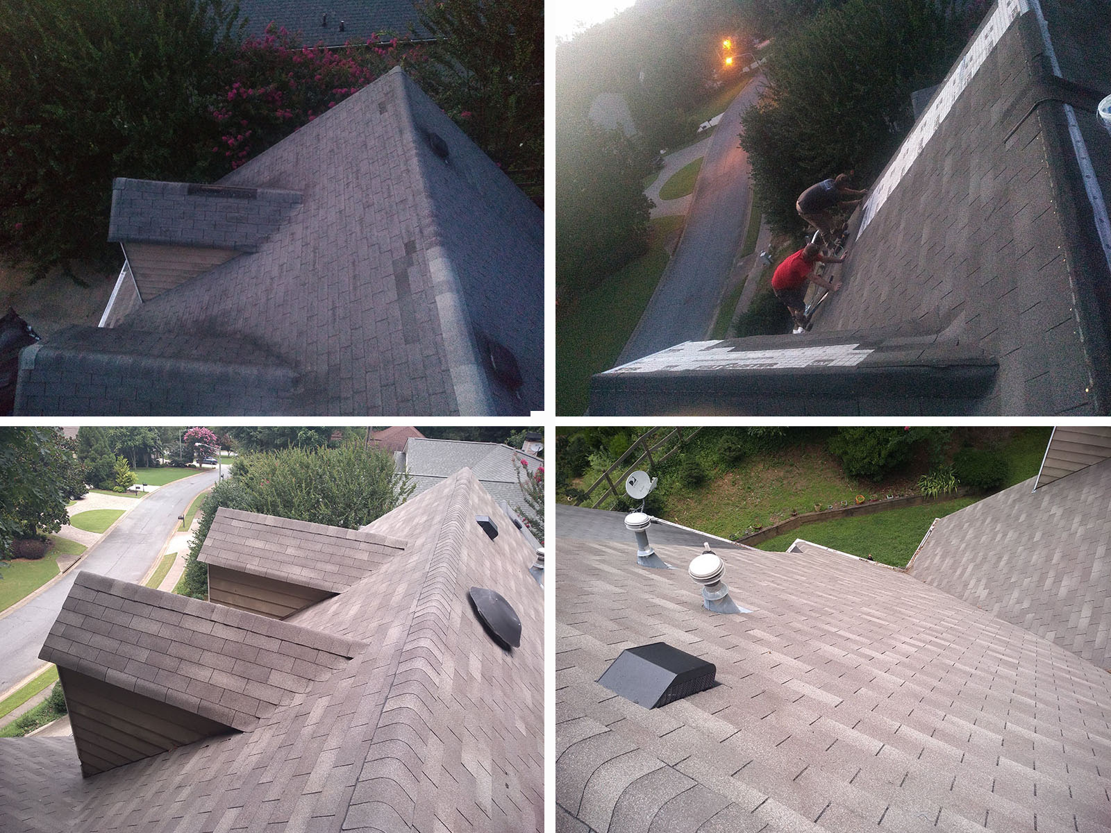 Before, during and after picture of asphalt shingle roof replacement in Kennesaw